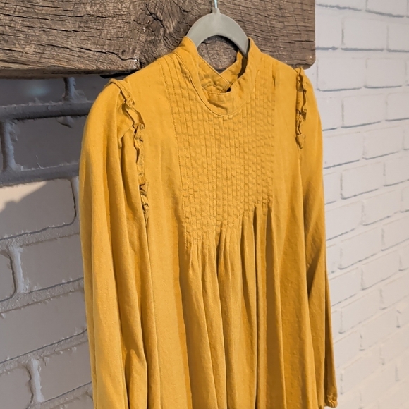 Free People Pintuck Tunic Linen Top Mustard - Picture 8 of 8